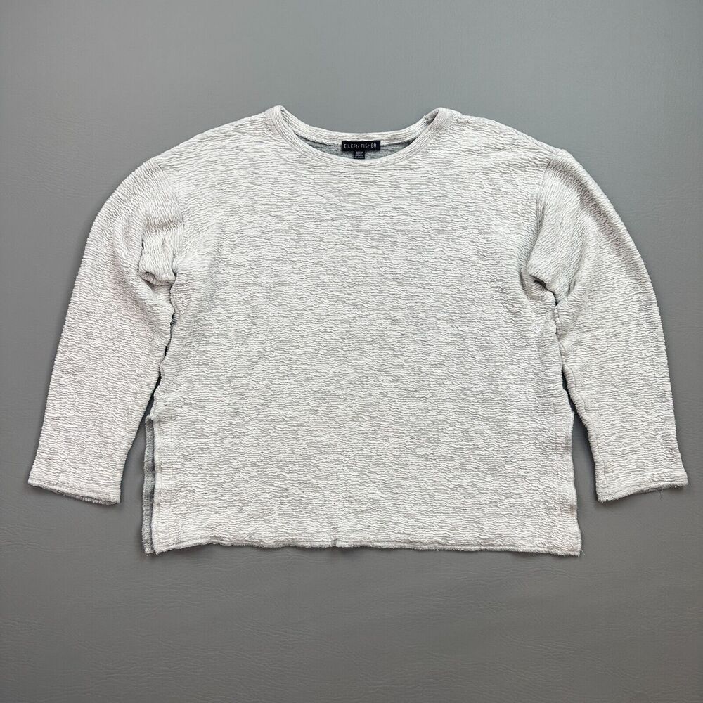 Eileen Fisher Sweater Women's XXS Gray Crushed Textured Tencel Knit Pullover